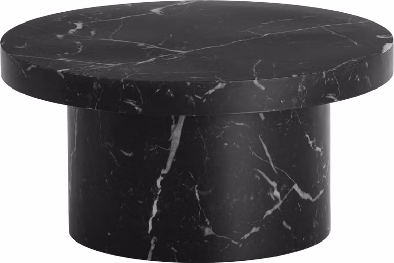 WOHNLING Tavolino da caffè 60x60x30 cm Nero Tavolino da divano in look marmo Tavolo da soggiorno moderno Tavolo da salotto rotondo a forma di fungo Tavolino da caffè Tavolino piccolo