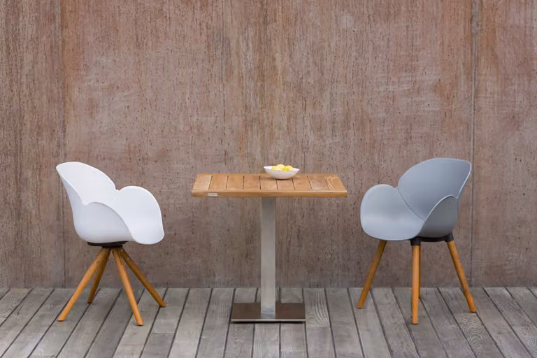 Niehoff - Tavolino da giardino rotondo - Teak oliato, acciaio inossidabile spazzolato. Diametro: 95 cm