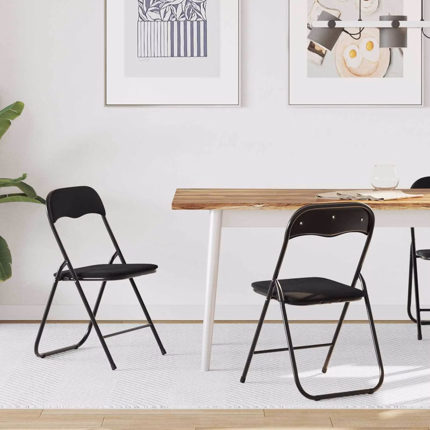 Set di 2 sedie pieghevoli vidaXL in velluto nero con struttura in metallo, L 48 cm x P 44 cm x H 78 cm