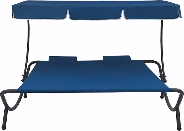 Lettino Prendisole | Sdraio da giardino | Lettino da sole con Baldacchino e Cuscini Blu