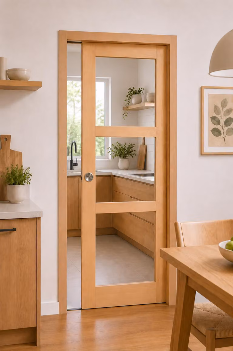 Porta scorrevole in legno Ayous con vetro trasparente H204 x L73 cm, a scomparsa, kit finitura Gd Menuserie