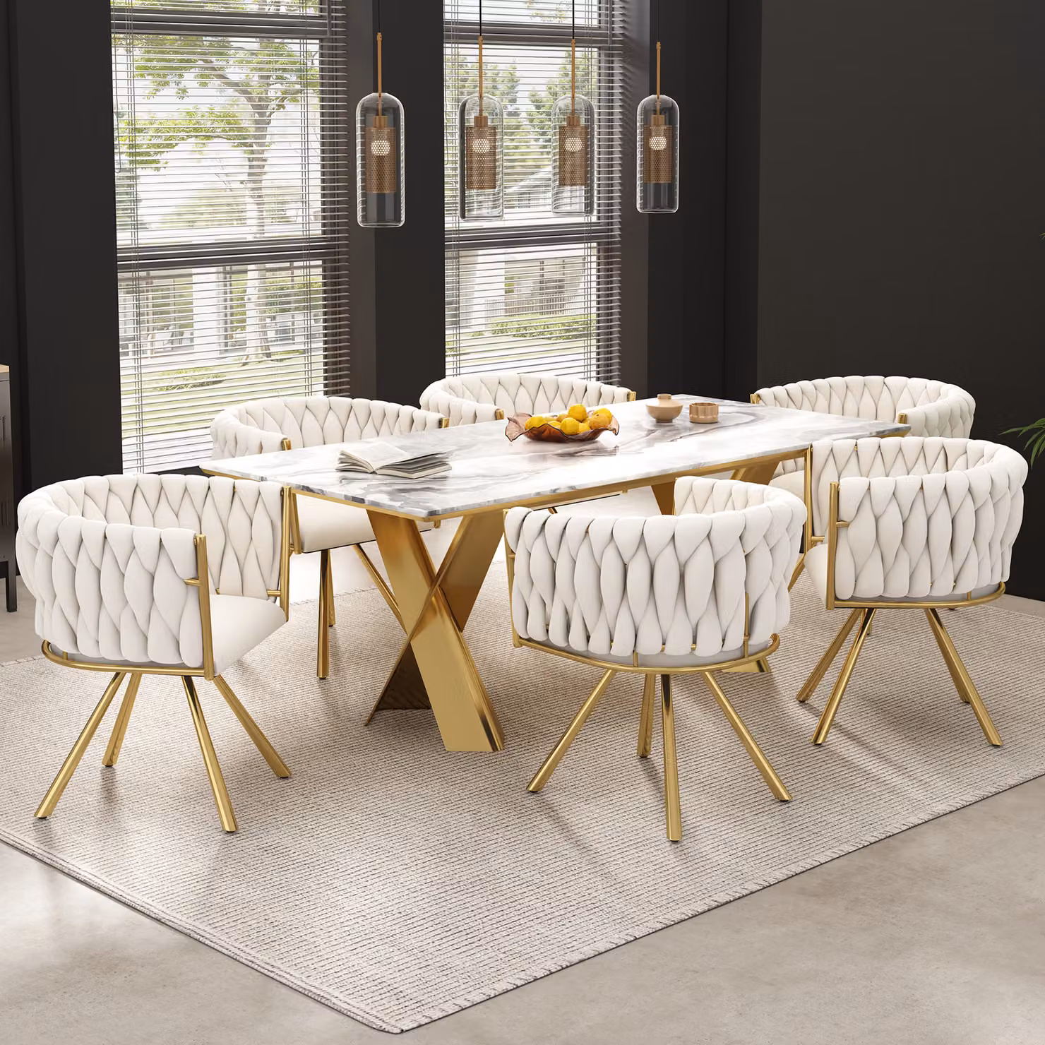 okwish Sedia girevole, sedia da pranzo, sedia da pranzo in velluto, 6 pezzi, singole sedie girevoli eleganti e raffinate per soggiorno e camera da letto, con 4 gambe in metallo, beige e oro