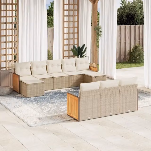 Set Divano da Giardino 10 pz con Cuscini Beige in Polyrattan 3228095