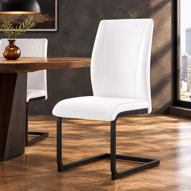 Sedia da pranzo MIVRAY in similpelle bianca con struttura in metallo nero opaco e base a slitta – 1