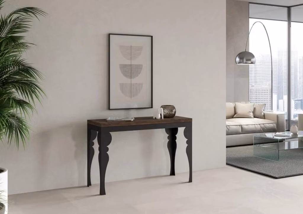 Tavolo apribile Paxor Double moderno in noce e antracite L/P/H: 120-200 x 45-90 cm – 2