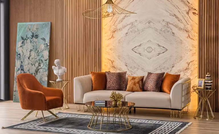 Edelstahl Wohnzimmer Sofagarnitur 3+1 Sitzer Polster Sessel Luxus Sofa