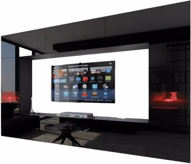 Set di mobili da soggiorno sospesi Meublorama collezione CEPTO XXIX nero e multicolore, composto da 8 pezzi modulari con illuminazione LED integrata, L: 249 cm – 1