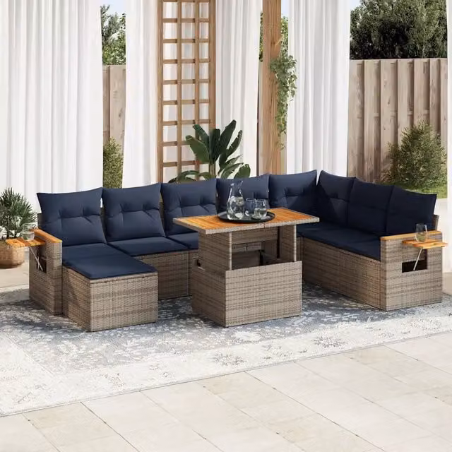 Divano Giardino 10 pz con Cuscini Grigio in Polyrattan Acacia 3327638