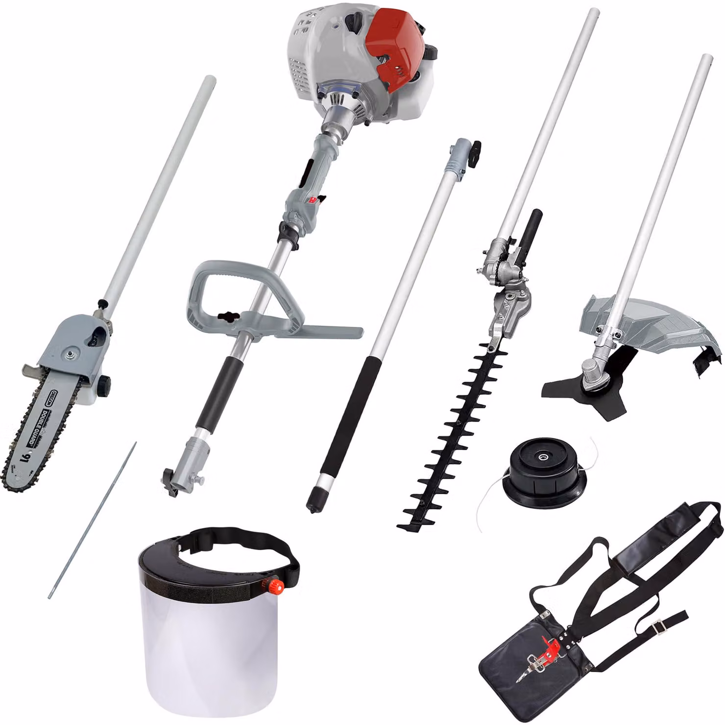 Dispositivo multifunzione a benzina 4-in-1, cilindrata 32,6 cm³, potenza 1,0 kW, completo di accessori