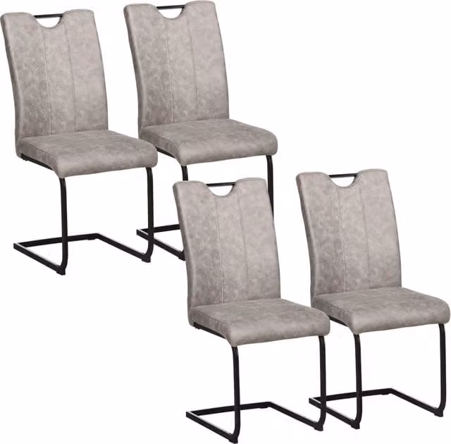 Set 4 Sedie da Pranzo ¨C Xylo ¨C Rivestimento Microfibra Grigio, Gambe Slitta Acciaio con Maniglia