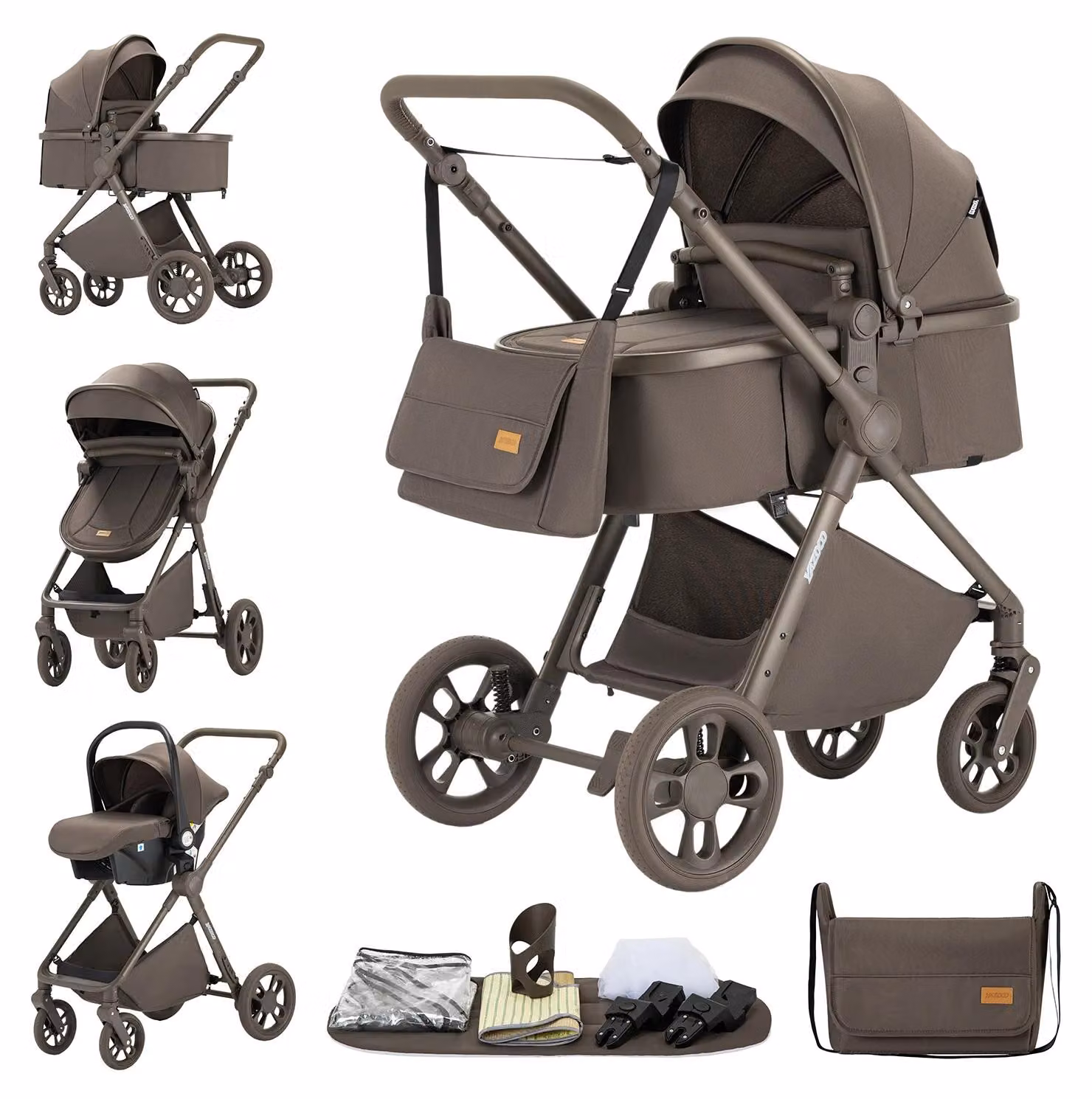 Carrozzina trasformabile 3 in 1, design leggero, h2 Cioccolato
