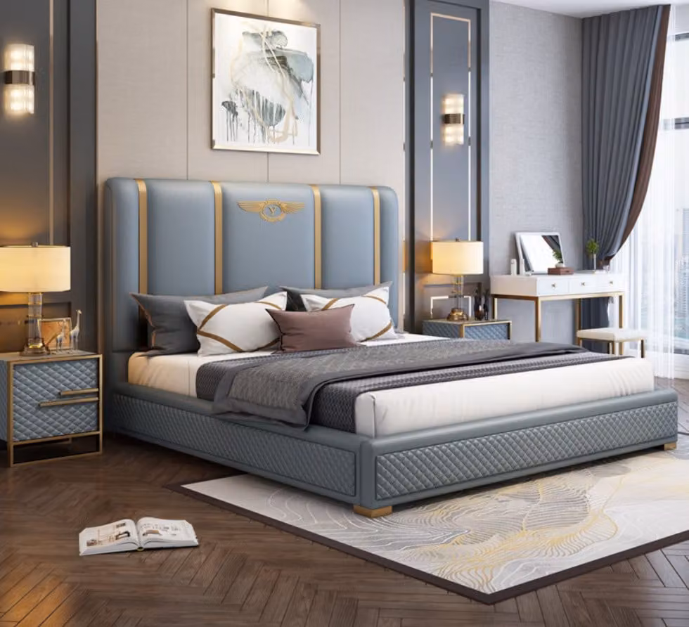 Bett Polster Design Luxus Metall Doppel Hotel Betten Ehe Schlaf Zimmer Textil
