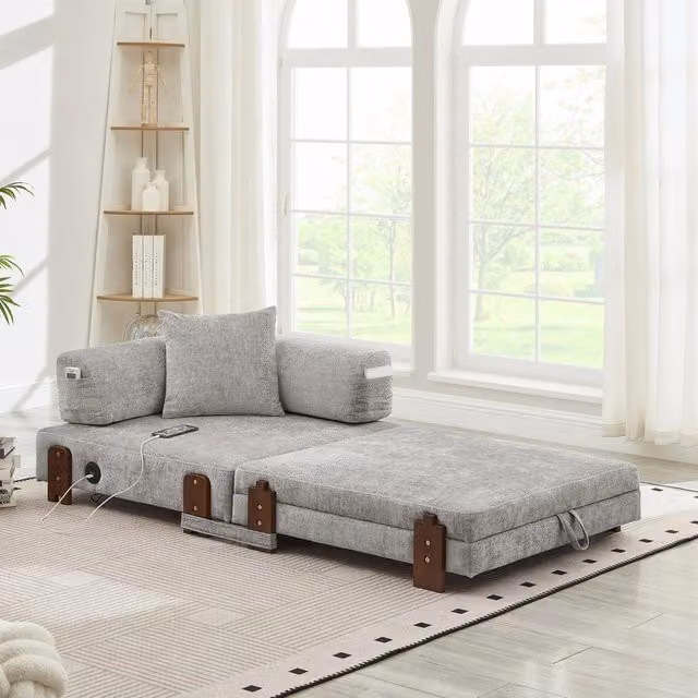 Divano Letto Pieghevole con Contenitore, USB e Braccioli ¨C Xylo ¨C Grigio Chiaro