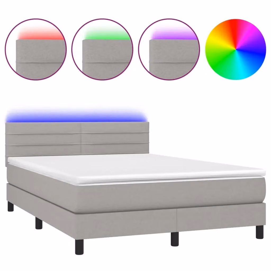 Letto Ibrido con Materasso e Illuminazione LED vidaXL, Grigio Chiaro, L/P/H: 140 x 200 x 103 cm – 2