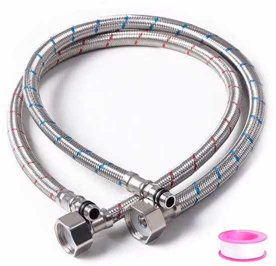 Set di 2 tubi di collegamento Ibenzoa® da 80 cm – tubi flessibili con rivestimento in acciaio inossidabile intrecciato, filettatura interna da 3/8 di pollice, flessibili e dotati di nastro sigillante per miscelatori