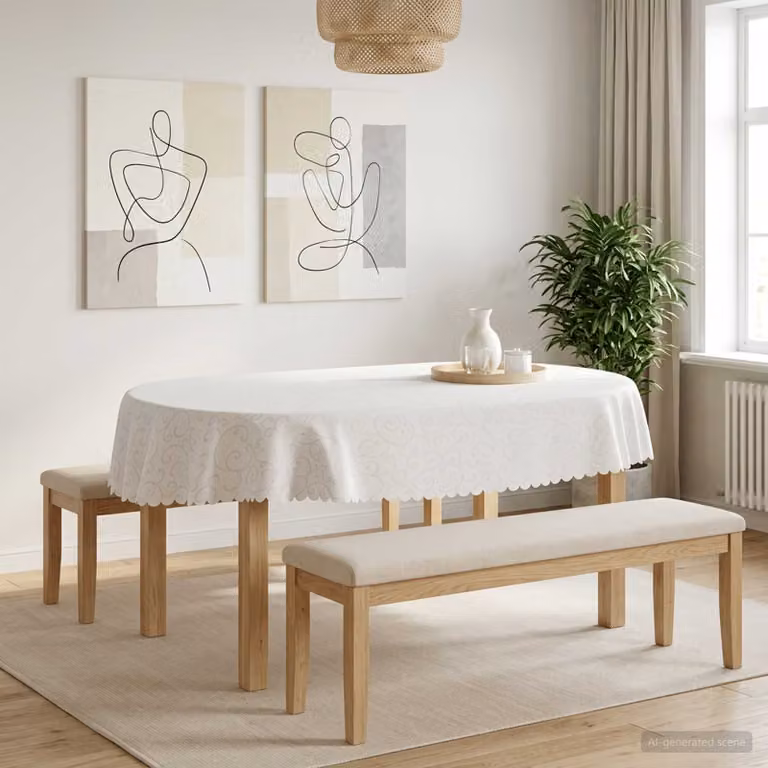Tovaglia da Tavolo Ovale vidaXL in Jacquard Bianco, Idrorepellente e Lavabile in Lavatrice, L: 130 cm x P: 220 cm