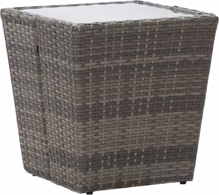 The Living Store Tavolino grigio 41,5×41,5×43 cm in poly rattan e vetro temperato