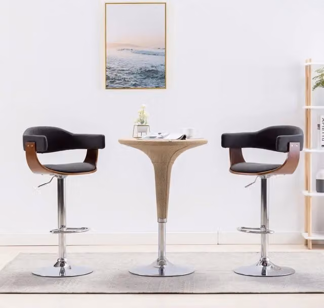 Set di 2 sgabelli da bar vidaXL in legno e tessuto grigio e marrone per soggiorno e sala da pranzo