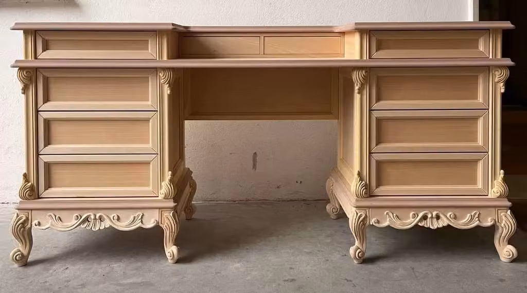 Scrivania toilette classica in stile barocco con 10 cassetti in legno grezzo Mobili 2G L: 172 cm, P: 42 cm, H: 82 cm – 1