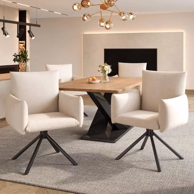 Set di 4 sedie da pranzo Zephmum girevoli a 360 gradi in velluto beige con gambe in metallo