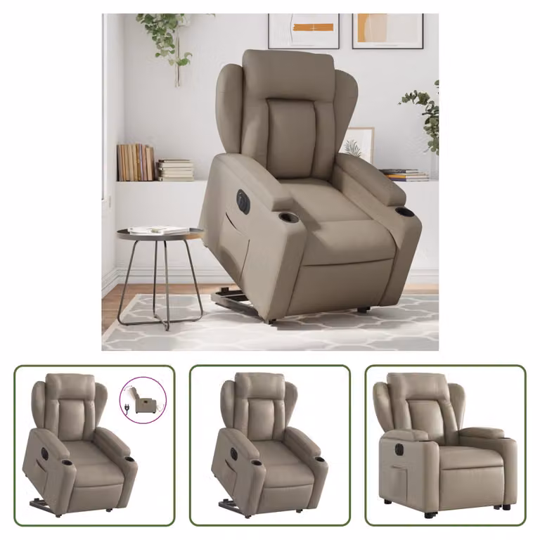 The Living Store Poltrona relax con supporto elettrico Cappuccino in ecopelle