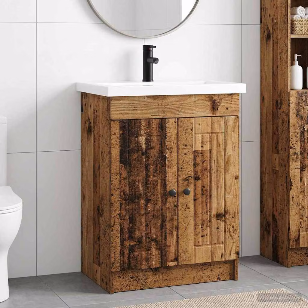 Set di mobili per il bagno moderno vidaXL in legno e metallo marrone L: 56 cm, P: 37,5 cm, H: 81 cm