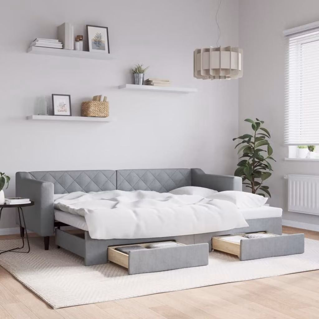 Maison Exclusive - Divano letto estraibile con cassetti, grigio chiaro, 80x200 cm, tessuto
