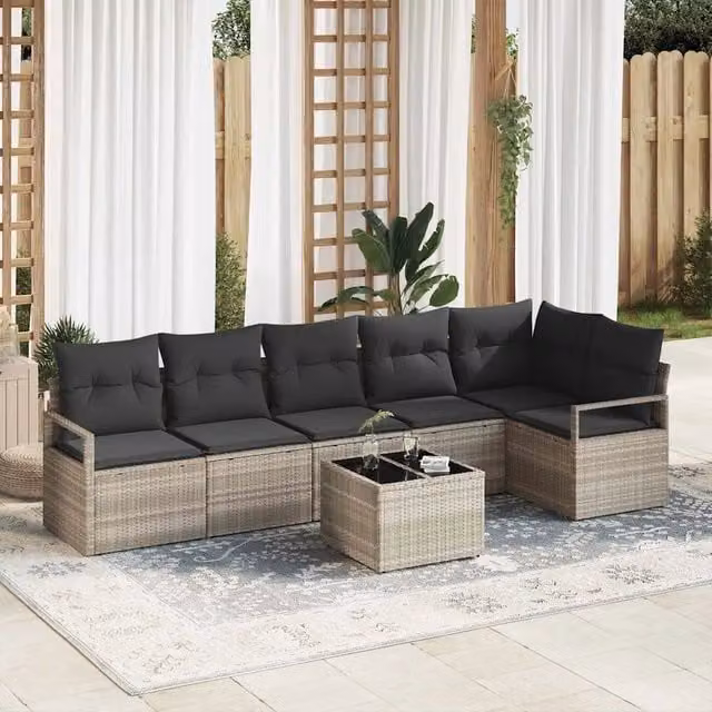 Set di divani 7 pz Grigio chiaro polyrattan 3346412