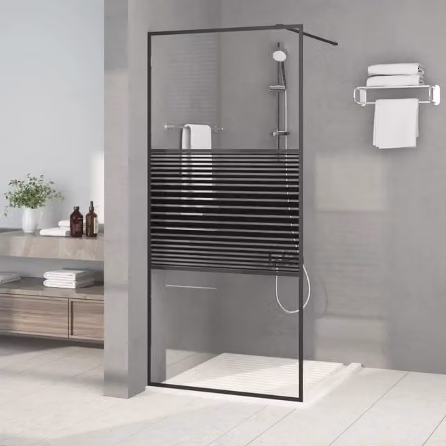 Parete Doccia Walk In vidaXL in Vetro Trasparente e Nero L: 90 cm, H: 195 cm – 1