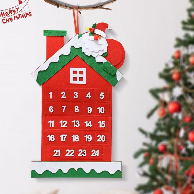 Calendario dell'Avvento riutilizzabile, realizzato in feltro, da appendere alla parete, con 24 tasche