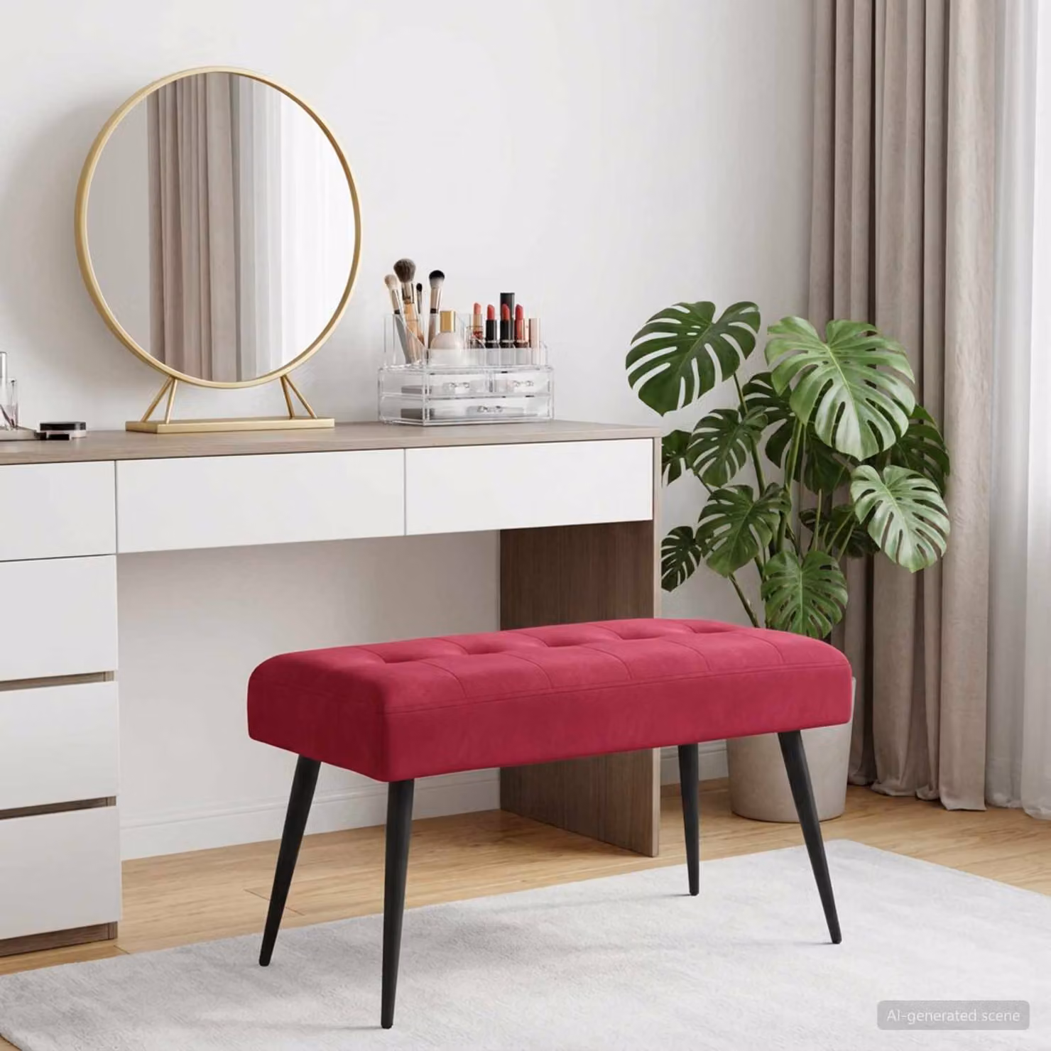 Panchina moderna vidaXL in velluto rosso con bottoni imbottiti, L 80 x P 40 x H 46 cm