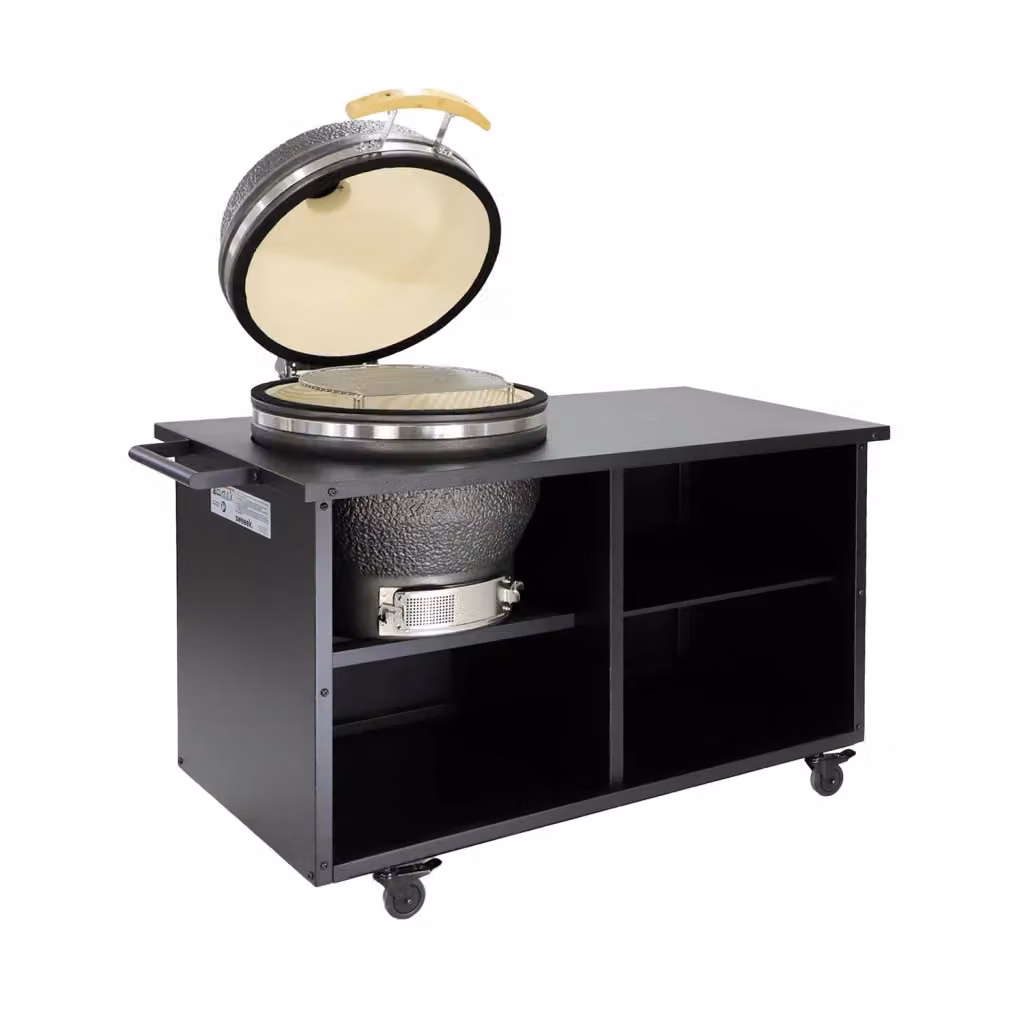 Barbecue a carbonella Kamado Sweeek in ceramica nera con carrello, termometro, griglia di riscaldamento e copertura – 2