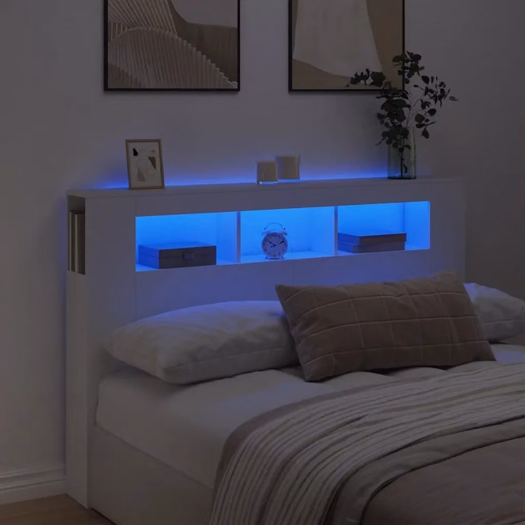 Testiera con LED e mensola integrata DESIGN IN Bianca in legno multistrato L: 160 cm, P: 18,5 cm, H: 103,5 cm – 2