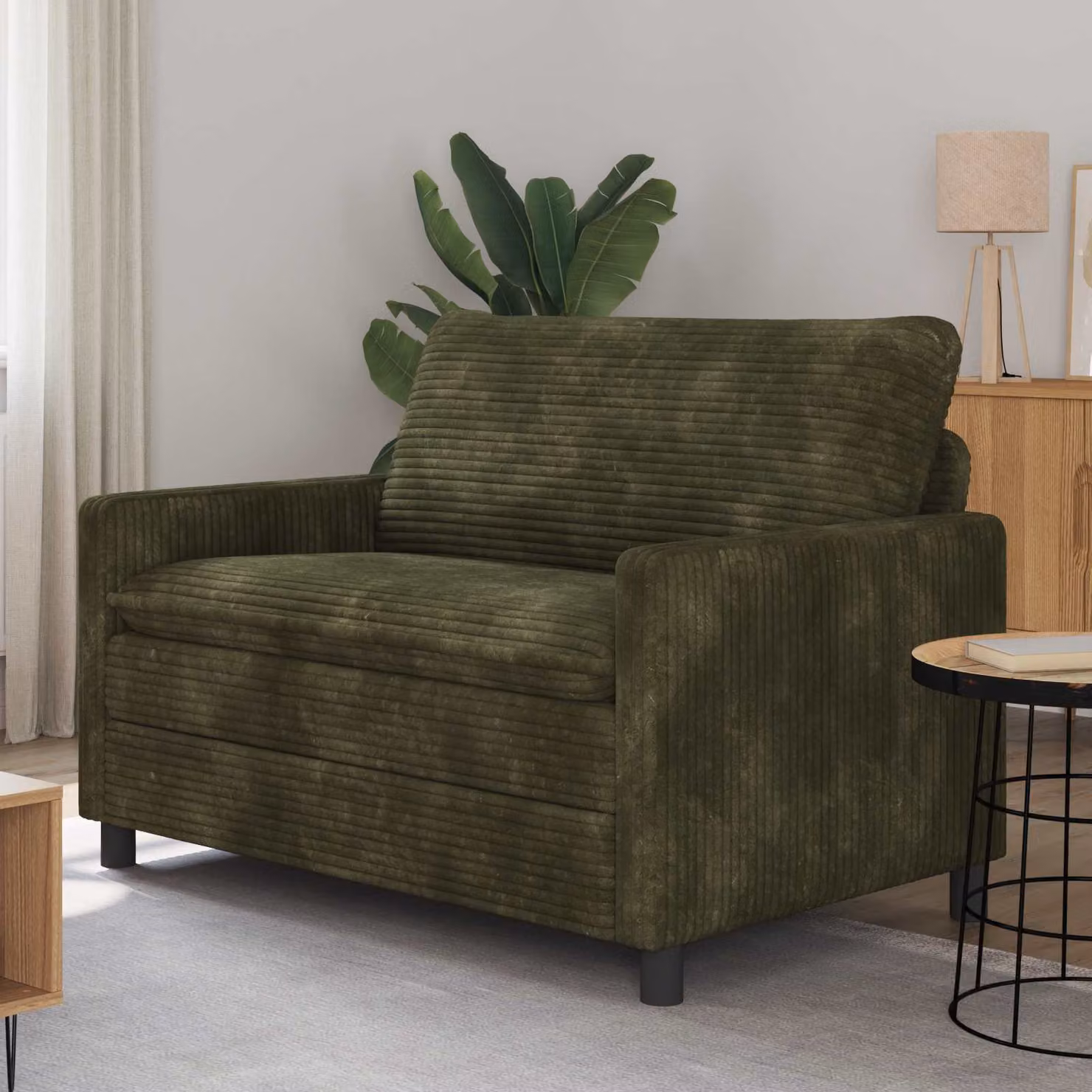 Divano moderno vidaXL verde con struttura in metallo e rivestimento in tessuto rimovibile L: 126 cm, P: 81 cm, H: 87,5 cm