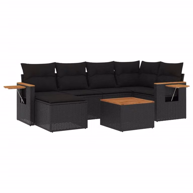 Set Divani da Giardino con Cuscini 7pz Nero Polyrattan