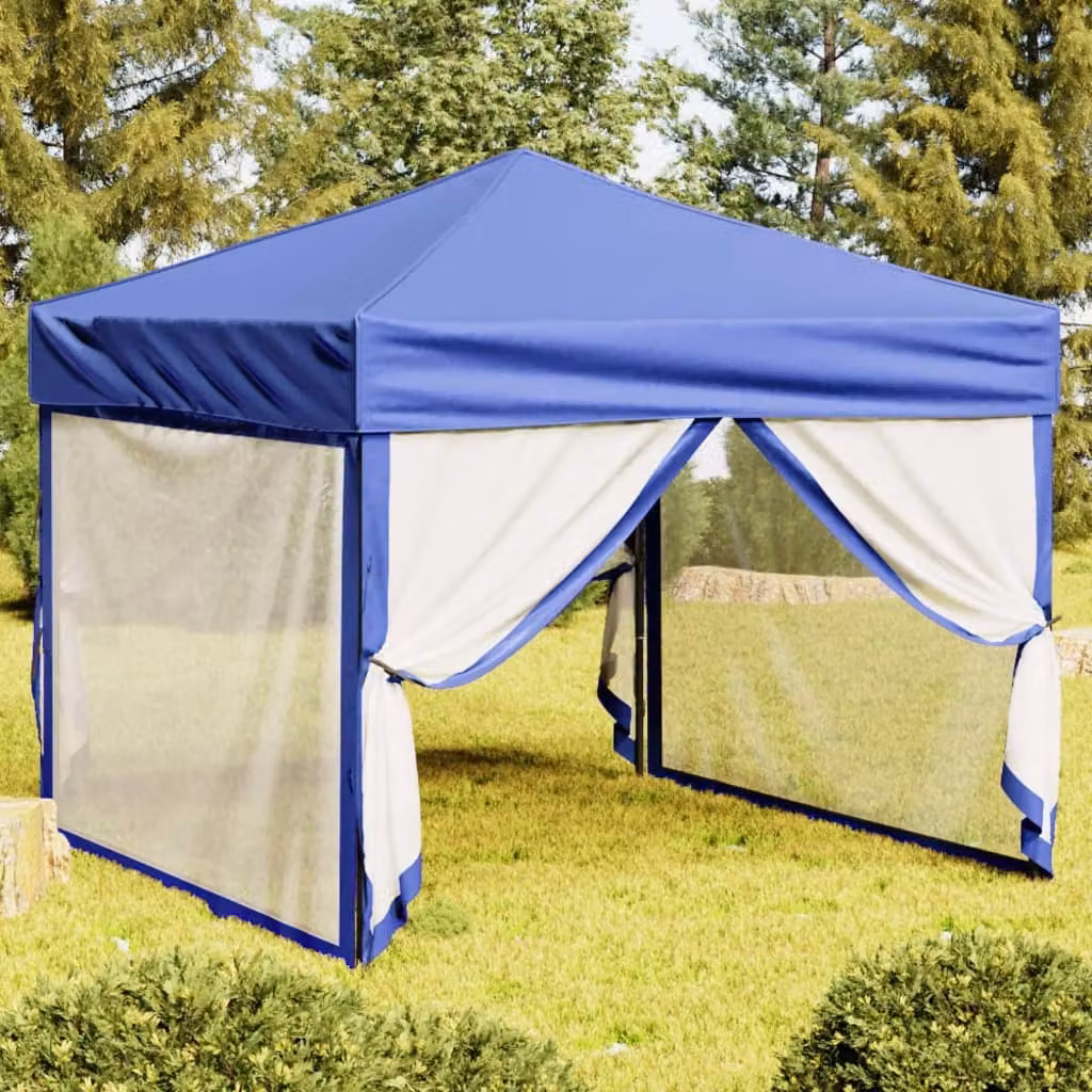 The Living Store Tenda per feste pieghevole con pareti laterali blu 3x3 m