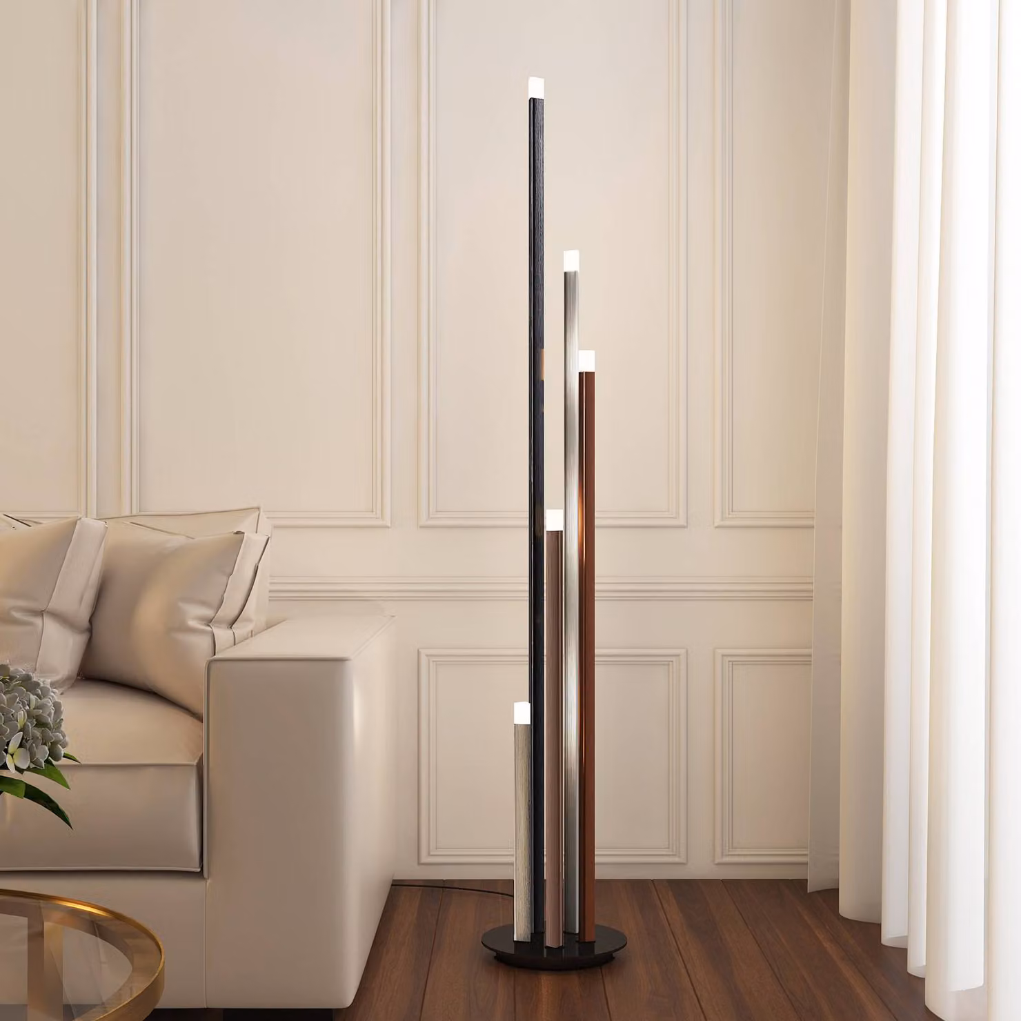 Lampada da terra a LED Stoika Lucande, dimmerabile, Nero, Soggiorno / Sala da pranzo, Metallo, Moderno, Lampada LED da terra