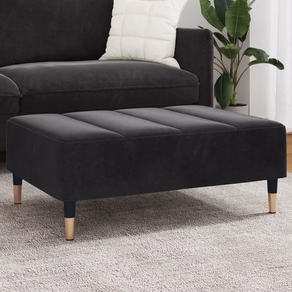 Poggiapiedi vidaXL in velluto nero con struttura in metallo e MDF, L: 77 cm, P: 55 cm, H: 31 cm