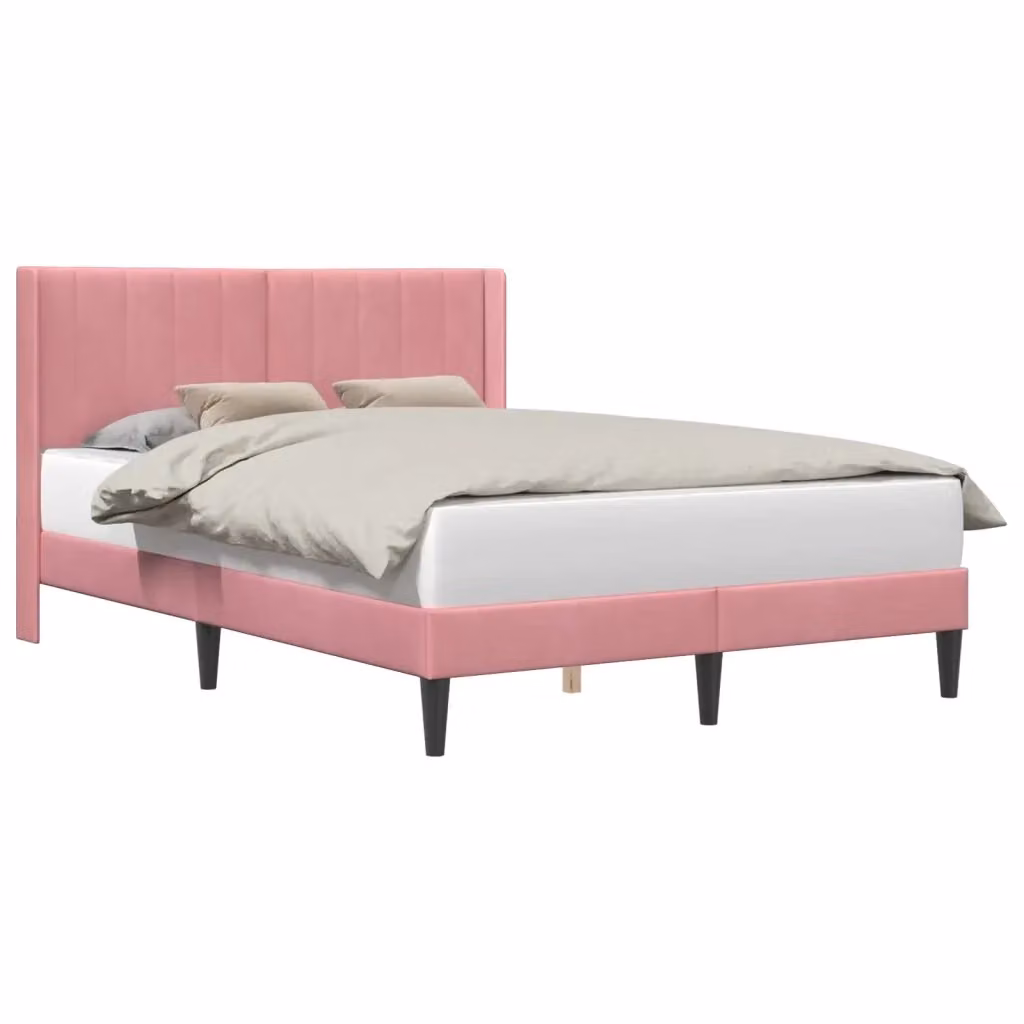 Letto con testiera e giroletto in velluto rosa DESIGN IN L/P: 160 x 200 cm – 2