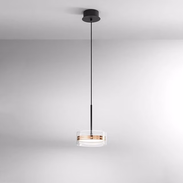 Lampada a sospensione moderna Perenz Illumina in metallo oro e vetro nero con LED dimmabile 14W 3000K