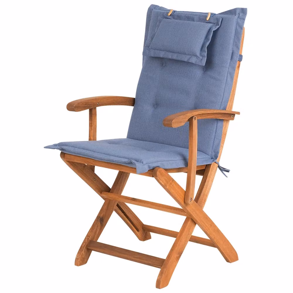 Set di 2 sedie da giardino pieghevoli BELIANI in legno di acacia marrone con cuscini blu design rustico – 2