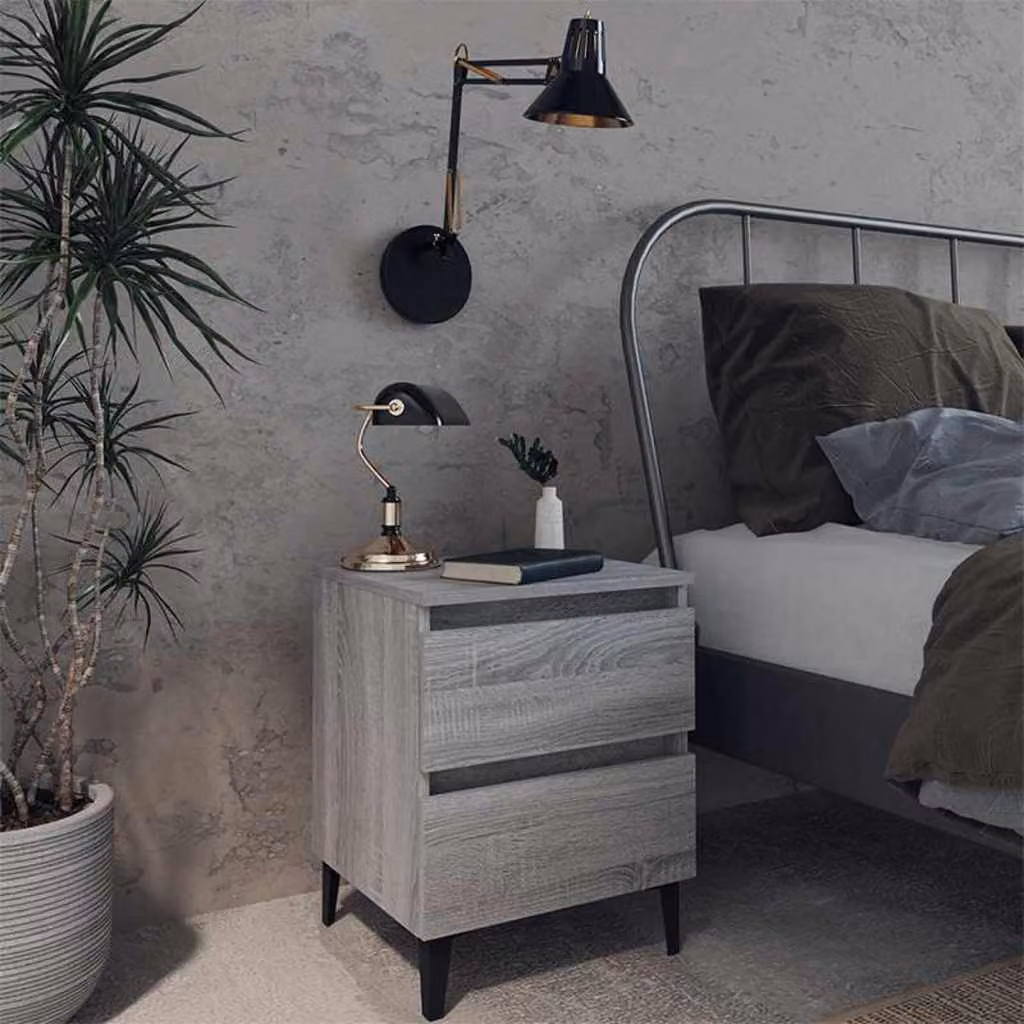 Comodino moderno vidaXL in metallo e MDF grigio L: 40 cm, P: 35 cm, H: 50 cm