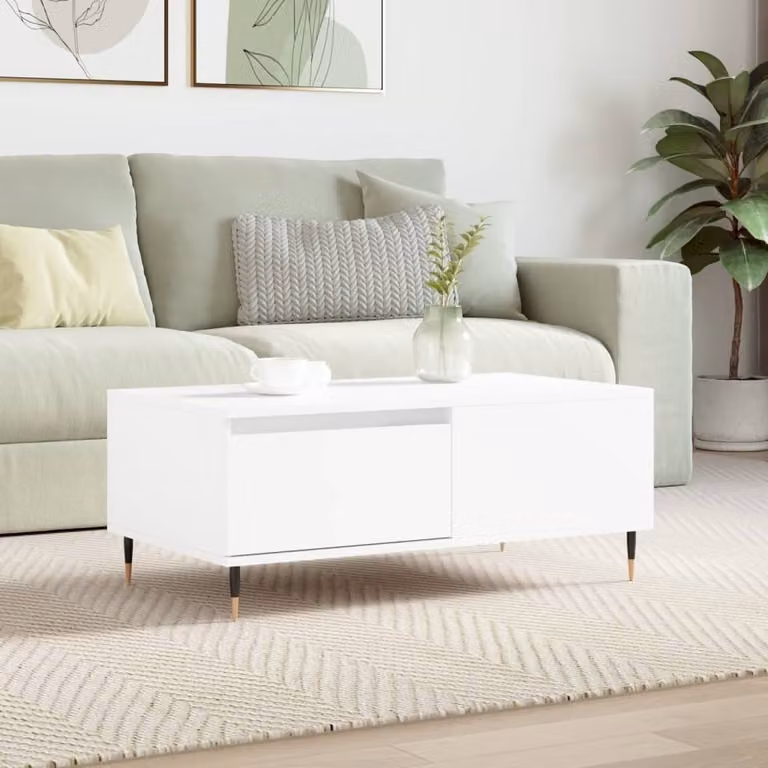 Tavolino The Living Store bianco 90x50x36,5 cm in materiale ligneo