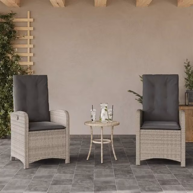 Set di 2 sedie reclinabili da giardino vidaXL in polyrattan e metallo con cuscini color grigio antracite