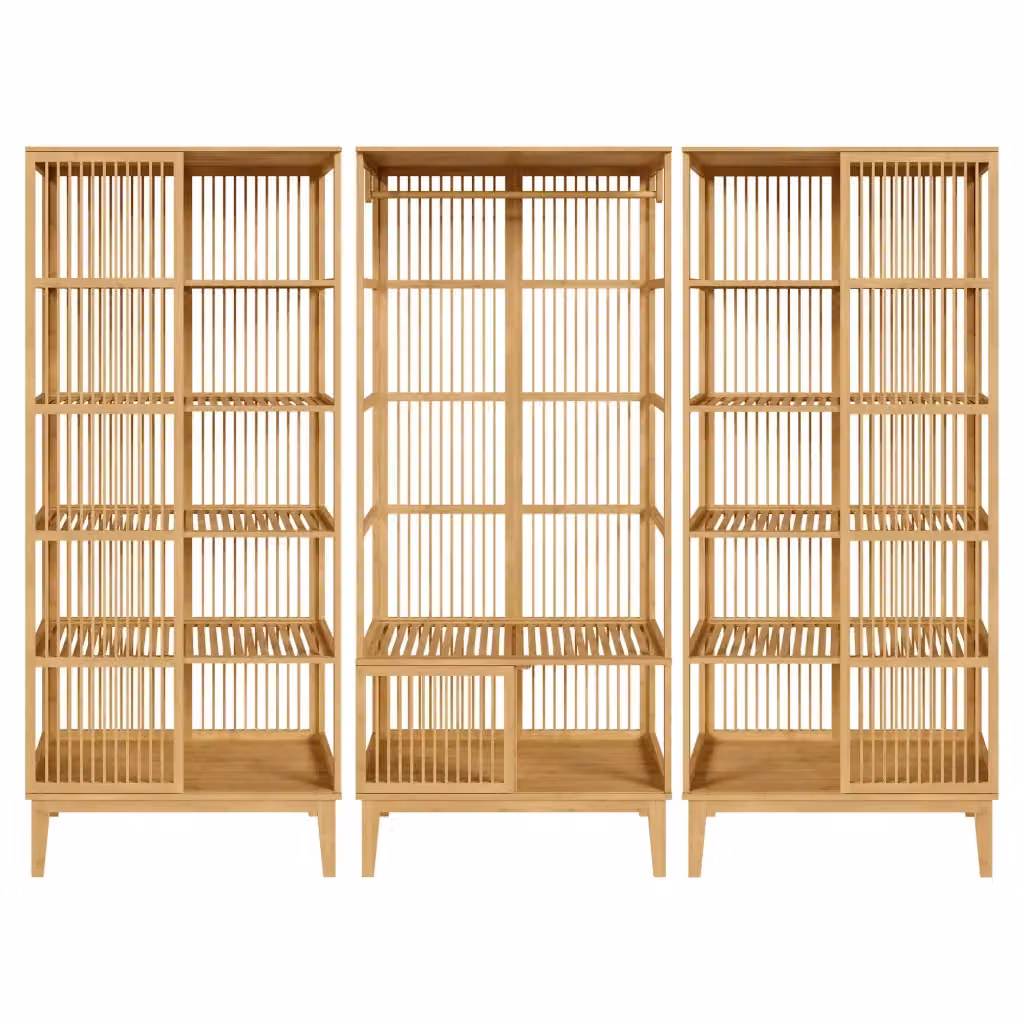 Set Organizzatore Guardaroba en.casa in Bambù Beige con 1 Armadio Aperto e 2 Scaffali L/P/H: 185 x 45 x 240 cm – 2