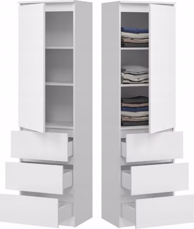 BDW, armadio con 3 cassetti, 50×180,5×40 cm, bianco
