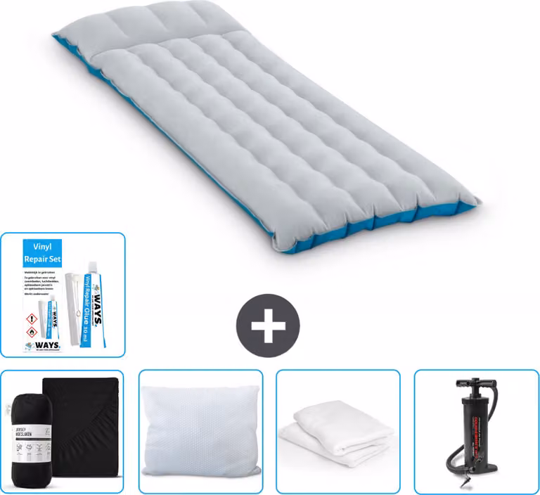 Materassino da campeggio Intex - 1 persona - 67 x 184 x 17 cm - blu - include lenzuolo - bacio - pompa - kit di riparazione e protezione per il cuscino