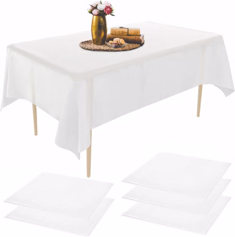 Tovaglioli usa e getta, bianchi, confezione da 5 pezzi, dimensioni 137x183 cm, adatti per tavoli da picnic