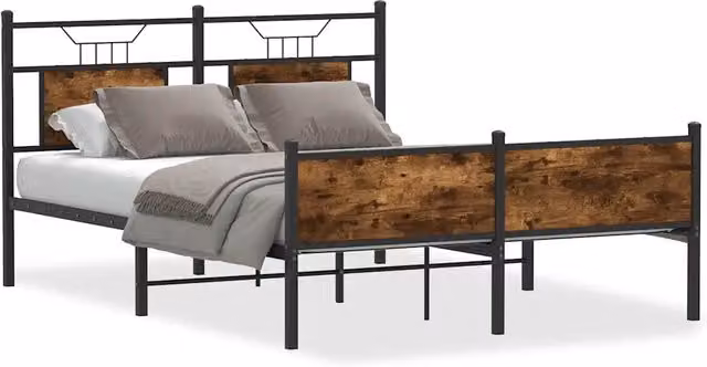 Letto matrimoniale con struttura in legno e metallo Rovere Fumo L/P/H: 140 x 200 x 91.5 cm