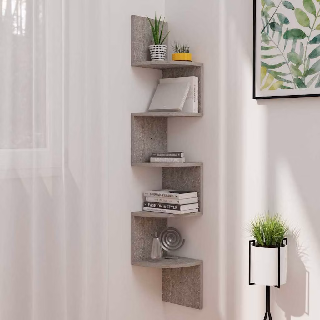 Scaffale Angolare da Muro vidaXL Grigio, Design Moderno in Legno e MDF, L/P/H: 19 x 19 x 123 cm
